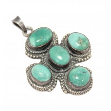 Pendant antique finish 925 sterling silver natural turquoise gemstone P 718